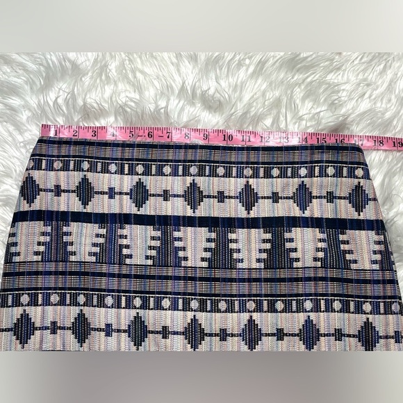 Ann Taylor Women's Pencil Skirt Blue Aztec Geometric Print Lined - Picture 10 of 12
